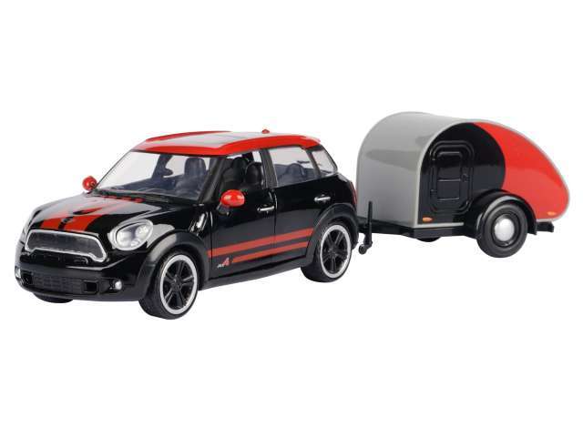 MINI COOPER S COUNTRYMAN BLACK WITH CARAVAN BLACK/RED 1/24