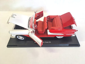 OLDSMOBILE SUPER 88 CONVERTIBLE RED/WHITE 1955 DIECAST 1/18