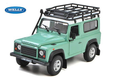 LAND ROVER DEFENDER W ROOF RACK SNORKEL L.GREEN 1/24 DIECAST